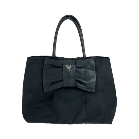 PRADA Tote Bag BN1601 Nylon Black SilverMetal Tote Bag handbag Test Ribbon TriangleWith logo Women Used Authentic