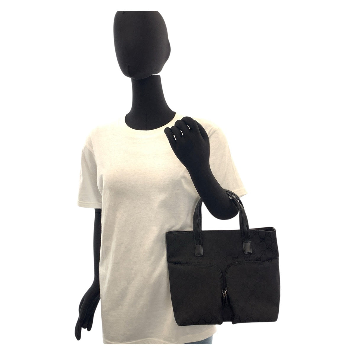 GUCCI Tote Bag 002 1080 GG canvas, leather Black black Tote Bag handbag Women Used Authentic