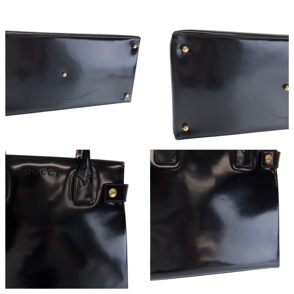 GUCCI Tote Bag 000 1669 0503 enamel Black GoldMetal Tote Bag handbag Women Used Authentic