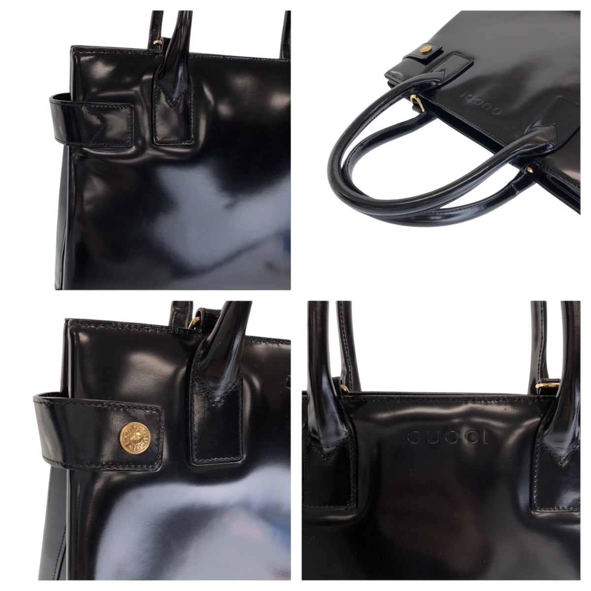 GUCCI Tote Bag 000 1669 0503 enamel Black GoldMetal Tote Bag handbag Women Used Authentic
