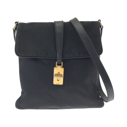 PRADA Shoulder Bag Nylon Black GoldMetal Shoulder Bag pochette Test Triangle With logo Women Used Authentic