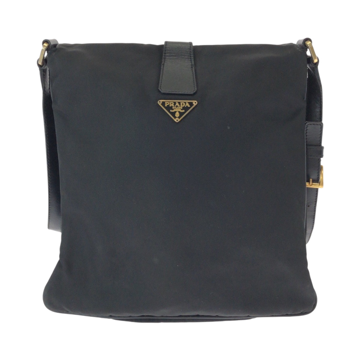 PRADA Shoulder Bag Nylon Black GoldMetal Shoulder Bag pochette Test Triangle With logo Women Used Authentic