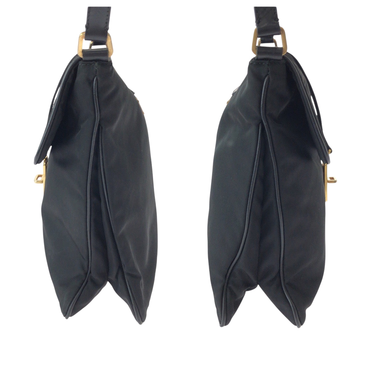PRADA Shoulder Bag Nylon Black GoldMetal Shoulder Bag pochette Test Triangle With logo Women Used Authentic