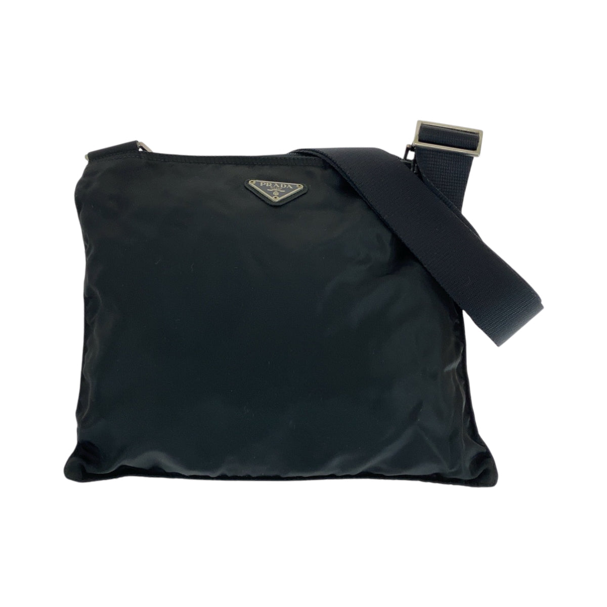 PRADA Shoulder Bag Nylon Black SilverMetal Shoulder Bag Sacoche Unisex Test Triangle With logo mens Used Authentic