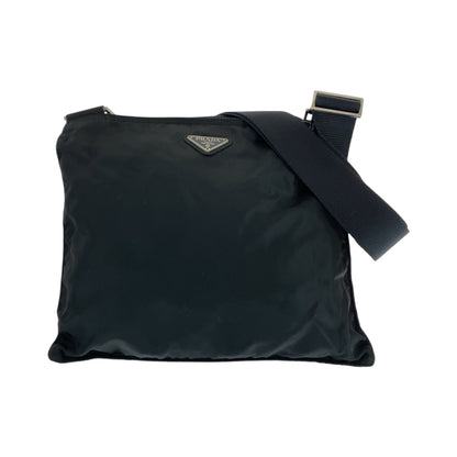 PRADA Shoulder Bag Nylon Black SilverMetal Shoulder Bag Sacoche Unisex Test Triangle With logo mens Used Authentic