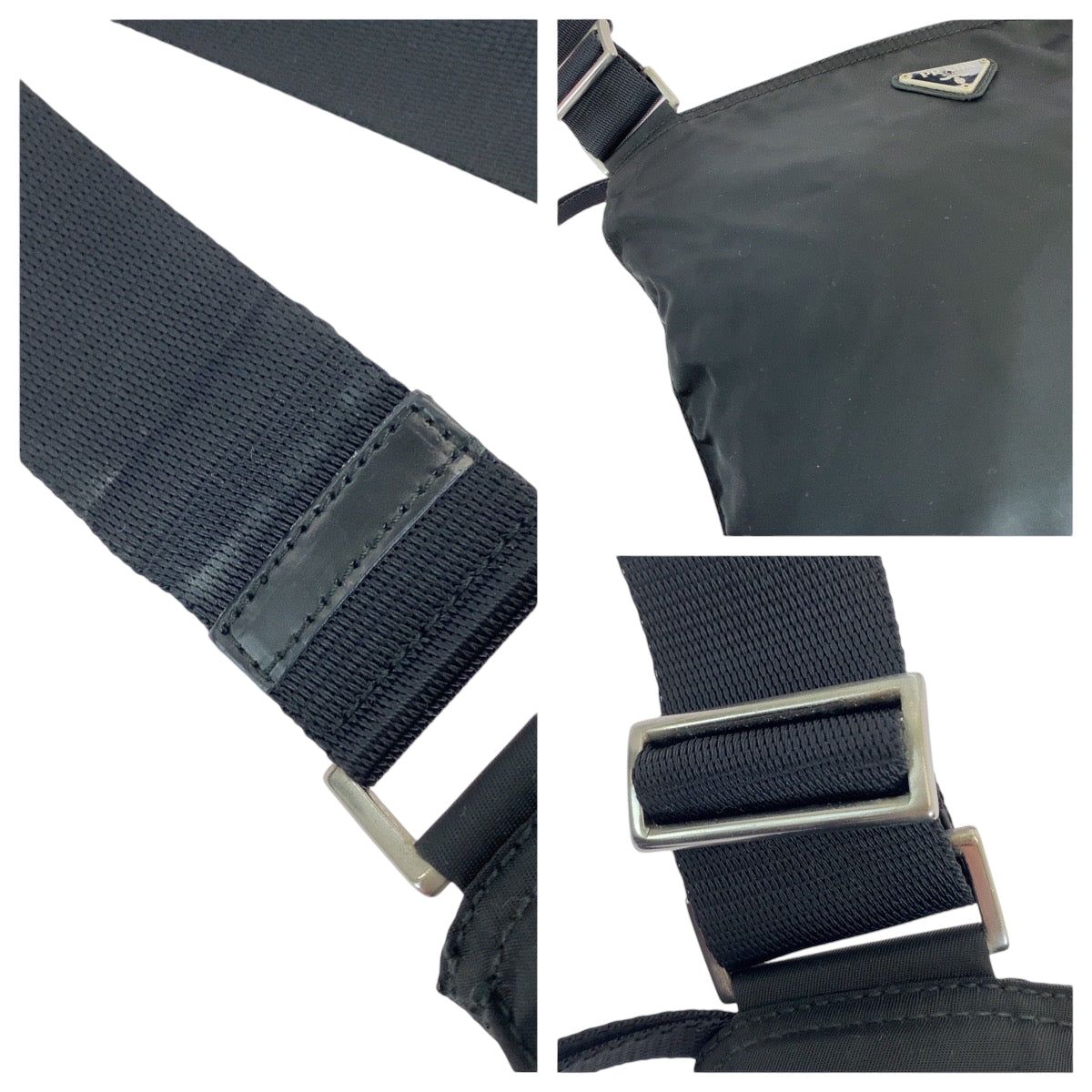 PRADA Shoulder Bag Nylon Black SilverMetal Shoulder Bag Sacoche Unisex Test Triangle With logo mens Used Authentic