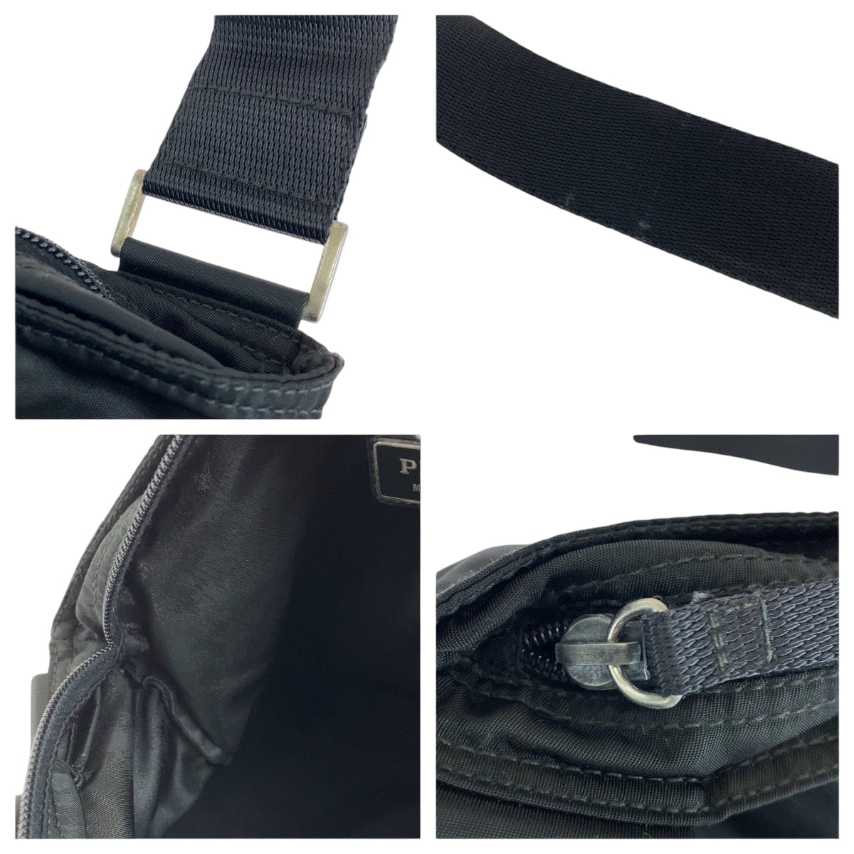 PRADA Shoulder Bag Nylon Black SilverMetal Shoulder Bag Sacoche Unisex Test Triangle With logo mens Used Authentic
