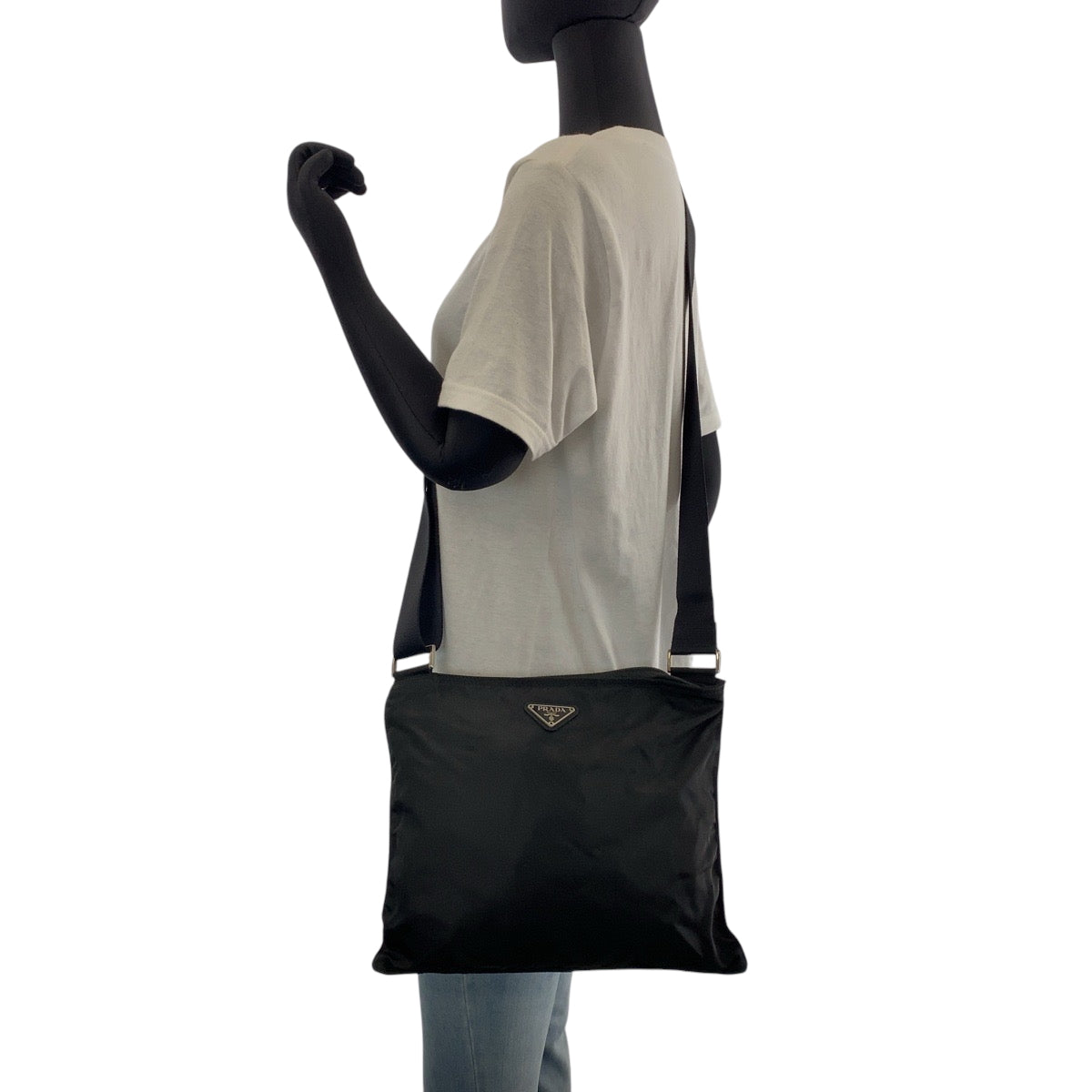 PRADA Shoulder Bag Nylon Black SilverMetal Shoulder Bag Sacoche Unisex Test Triangle With logo mens Used Authentic