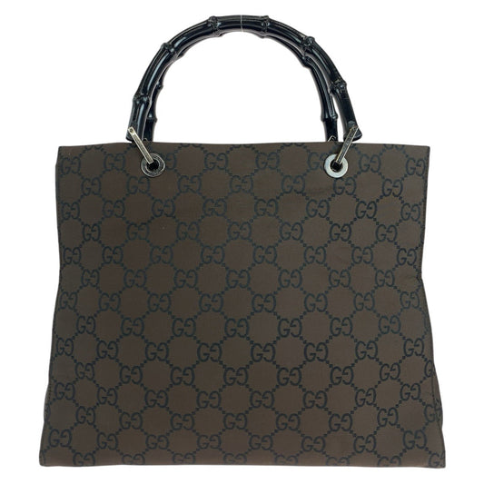GUCCI Tote Bag 002 1010 GG canvas Brown Silver Metal Tote Bag handbag Bamboo Jumbo GG Women Used Authentic