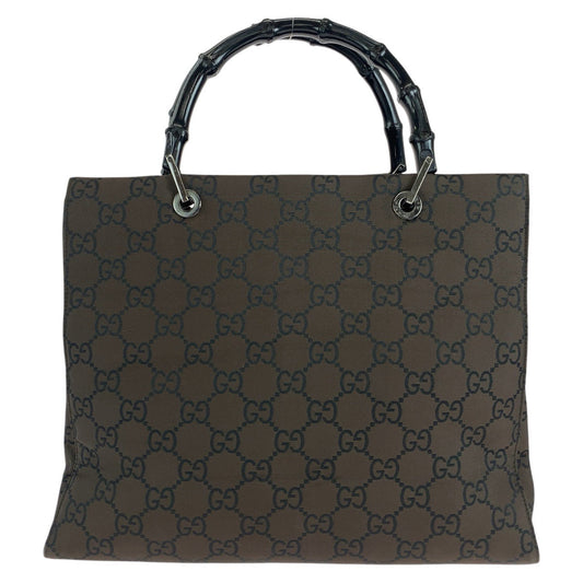 GUCCI Tote Bag 002 1010 GG canvas Brown Silver Metal Tote Bag handbag Bamboo Jumbo GG Women Used Authentic