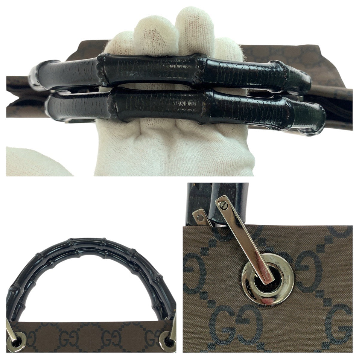 GUCCI Tote Bag 002 1010 GG canvas Brown Silver Metal Tote Bag handbag Bamboo Jumbo GG Women Used Authentic