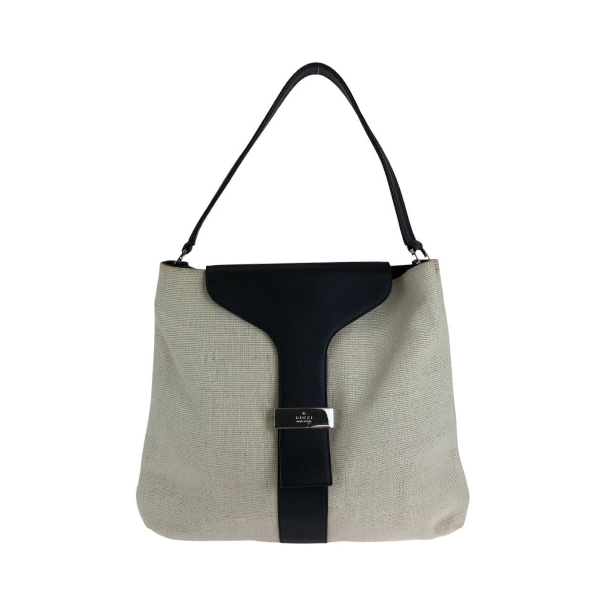 GUCCI Shoulder Bag 001 4014 001013 cotton Ivory Black SilverMetal Hobo One Shoulder Bag Women Used Authentic