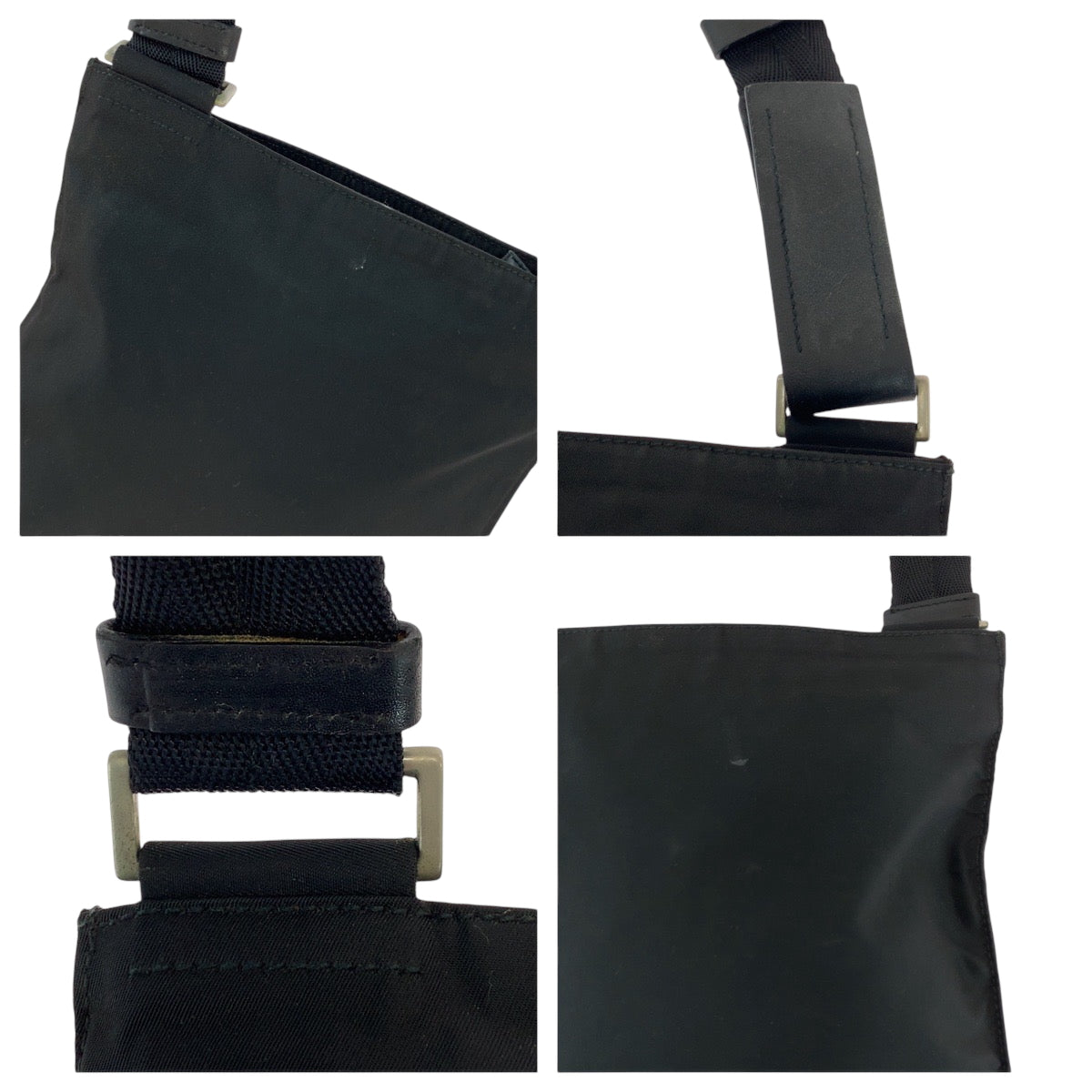 PRADA Shoulder Bag Nylon Black SilverMetal Shoulder Bag Sacoche Test Triangle With logo Women Used Authentic