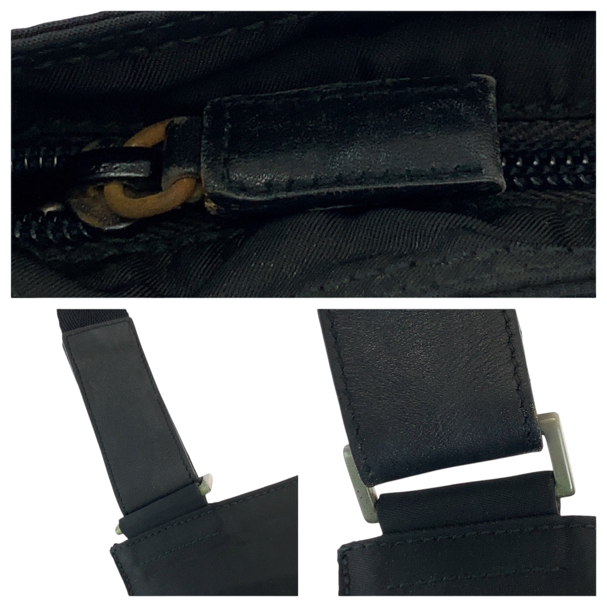 PRADA Shoulder Bag Nylon Black SilverMetal Shoulder Bag Sacoche Test Triangle With logo Women Used Authentic