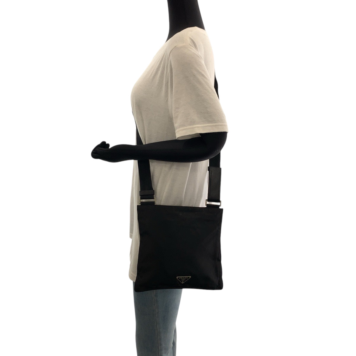 PRADA Shoulder Bag Nylon Black SilverMetal Shoulder Bag Sacoche Test Triangle With logo Women Used Authentic