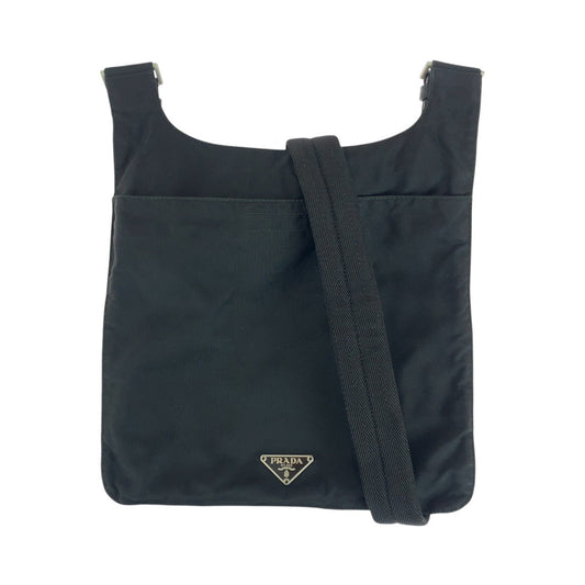 PRADA Shoulder Bag Nylon Black SilverMetal Shoulder Bag pochette Test Triangle With logo Women Used Authentic
