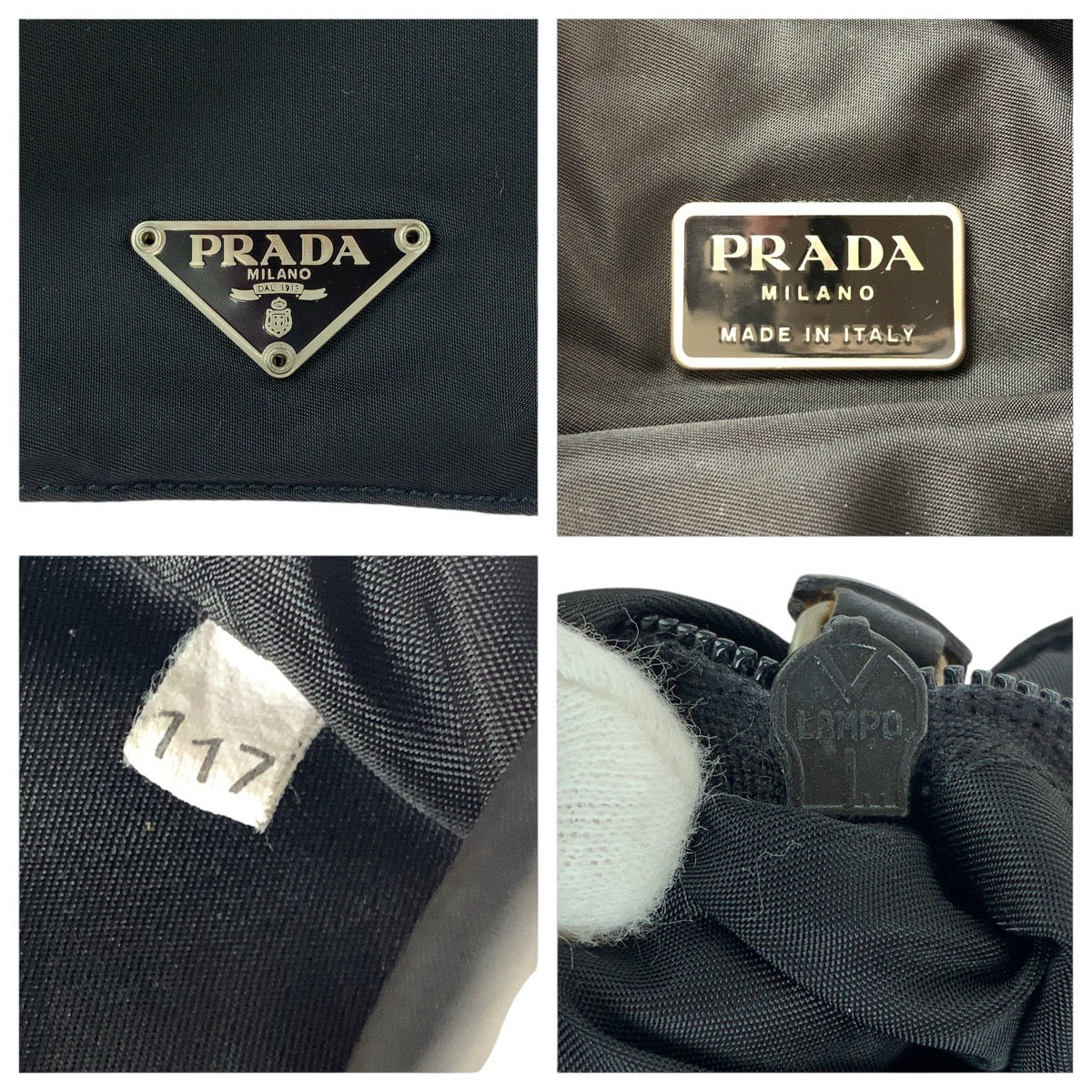 PRADA Shoulder Bag Nylon Black SilverMetal Shoulder Bag pochette Test Triangle With logo Women Used Authentic