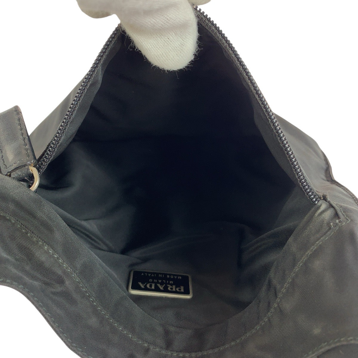 PRADA Shoulder Bag Nylon Black SilverMetal Shoulder Bag pochette Test Triangle With logo Women Used Authentic