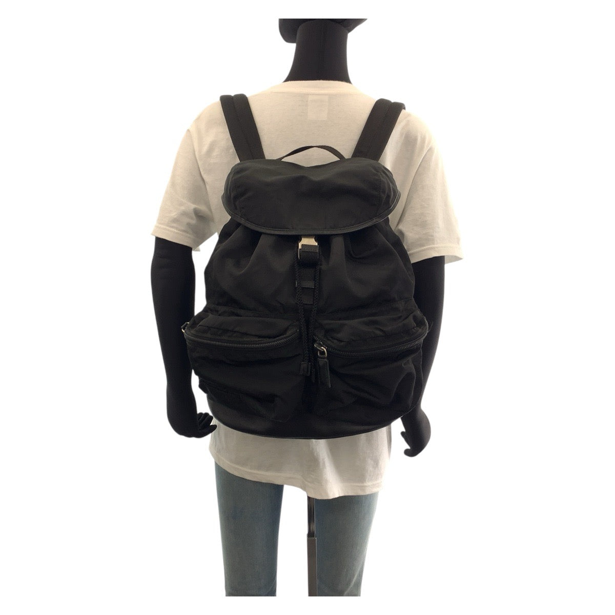 PRADA Backpack Nylon, Leather black Backpacks, Daypacks, Backpacks, Unisex Testo Saffiano Triangle With logo Women Used Authentic