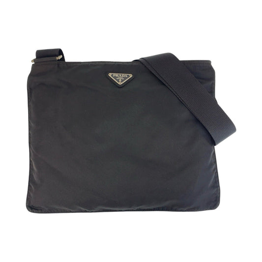 PRADA Shoulder Bag Nylon Black SilverMetal Shoulder Bag Test Triangle With logo Women Used Authentic