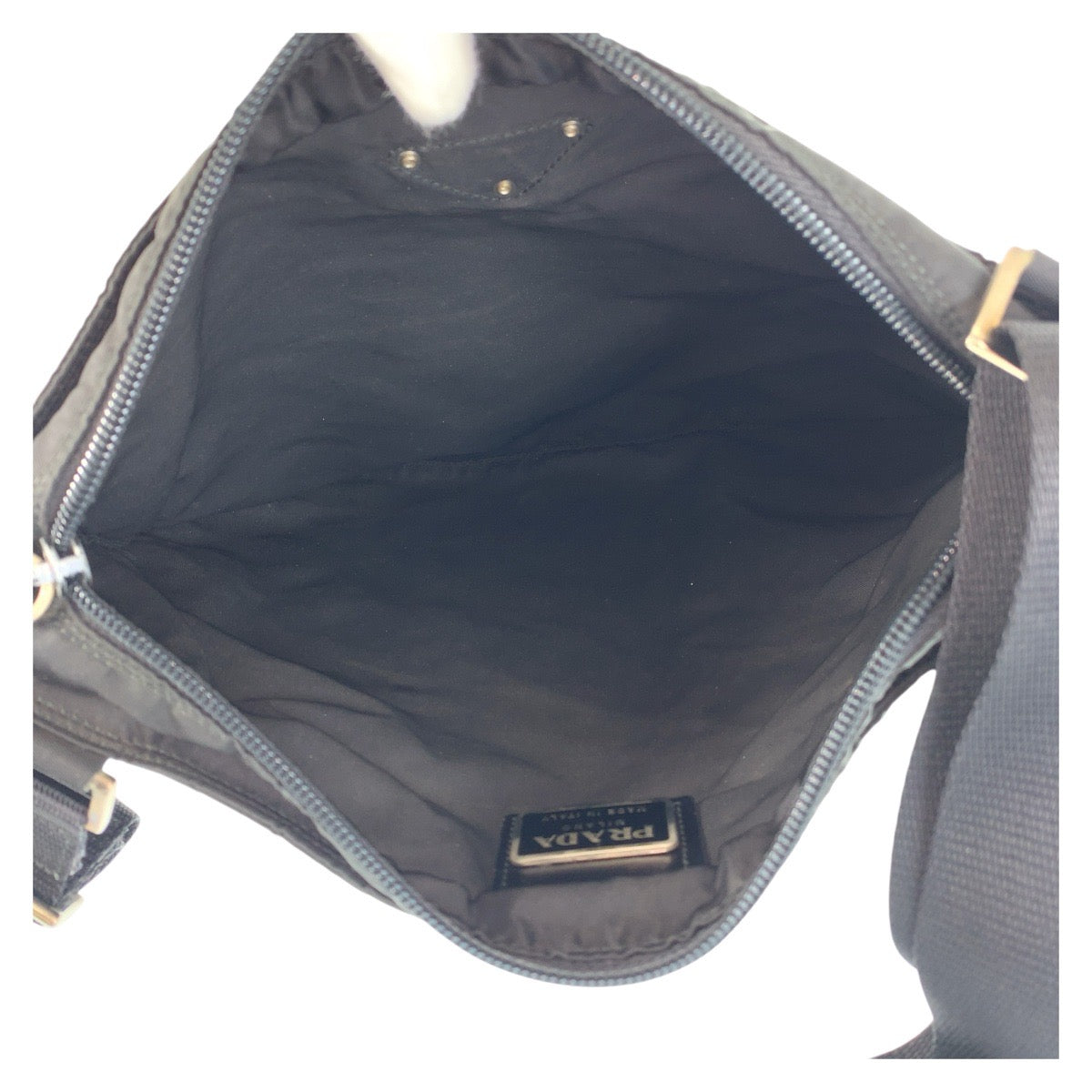 PRADA Shoulder Bag Nylon Black SilverMetal Shoulder Bag Test Triangle With logo Women Used Authentic