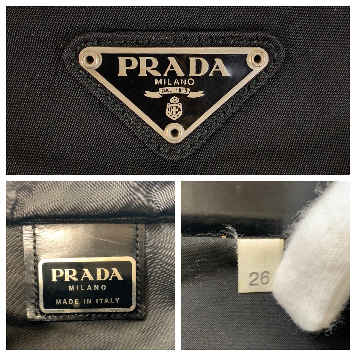 PRADA Shoulder Bag Nylon Black SilverMetal Shoulder Bag Test Triangle With logo Women Used Authentic