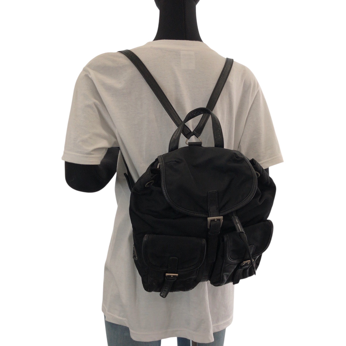 PRADA Backpack Nylon, Leather black Backpack Unisex Test Women Used Authentic