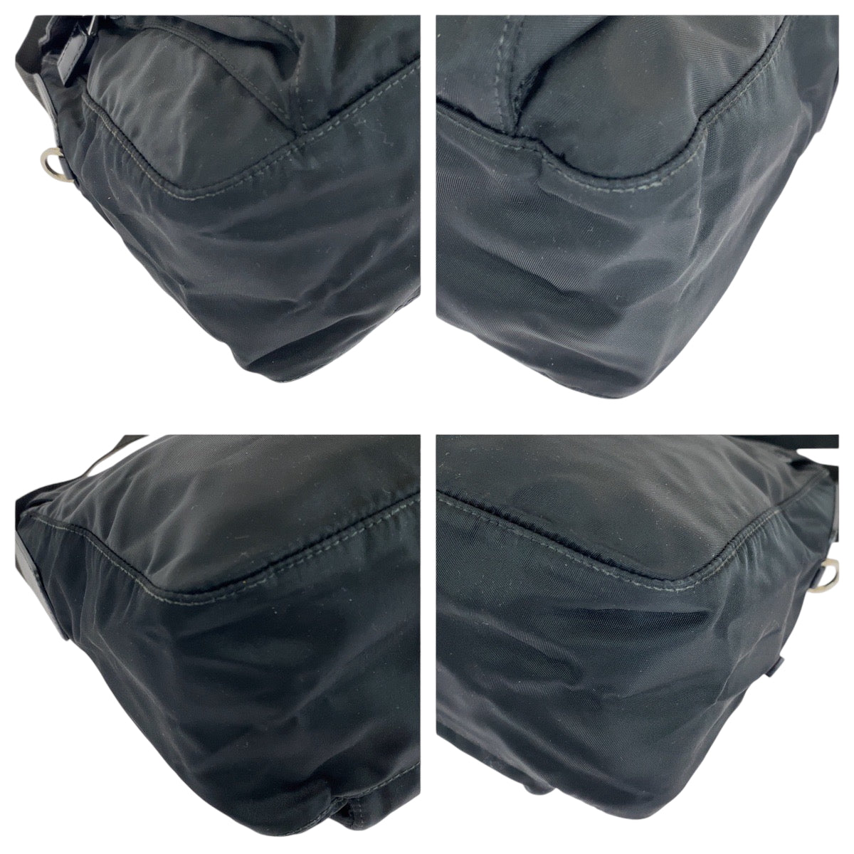 PRADA Shoulder Bag Nylon Black SilverMetal Shoulder Bag pochette Test Triangle With logo Women Used Authentic