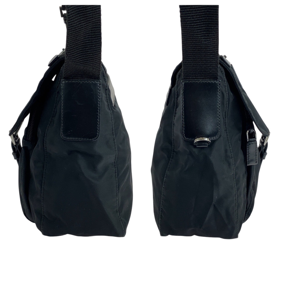 PRADA Shoulder Bag Nylon Black SilverMetal Shoulder Bag pochette Test Triangle With logo Women Used Authentic