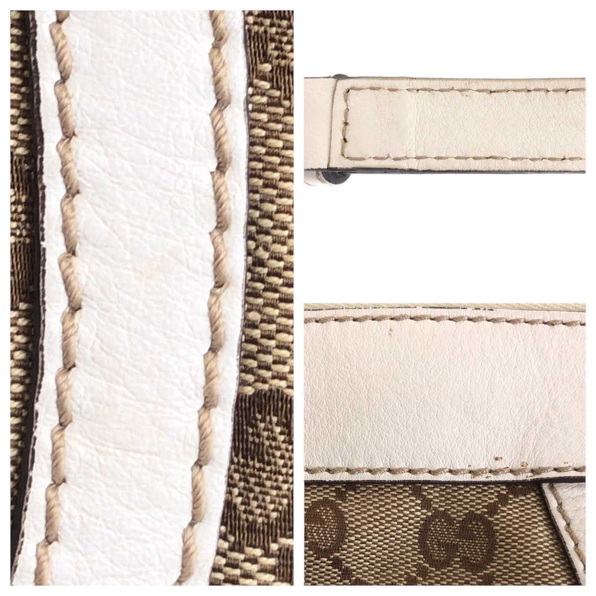 GUCCI Shoulder Bag 203257 GG canvas, leather Beige White Gold Metal Crossbody Shoulder Bag Women Used Authentic