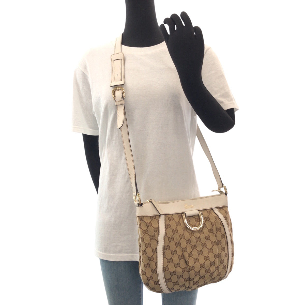 GUCCI Shoulder Bag 203257 GG canvas, leather Beige White Gold Metal Crossbody Shoulder Bag Women Used Authentic