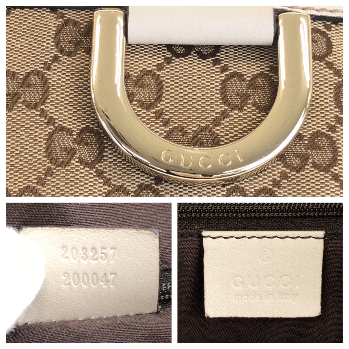 GUCCI Shoulder Bag 203257 GG canvas, leather Beige White Gold Metal Crossbody Shoulder Bag Women Used Authentic