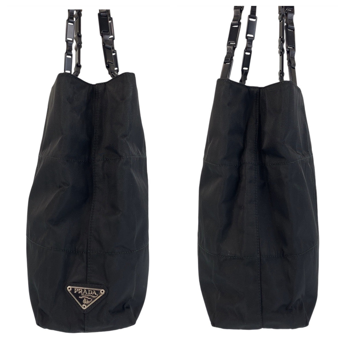 PRADA Tote Bag Nylon Black black Tote Bag Shoulder Bag Test Triangle With logo Women Used Authentic