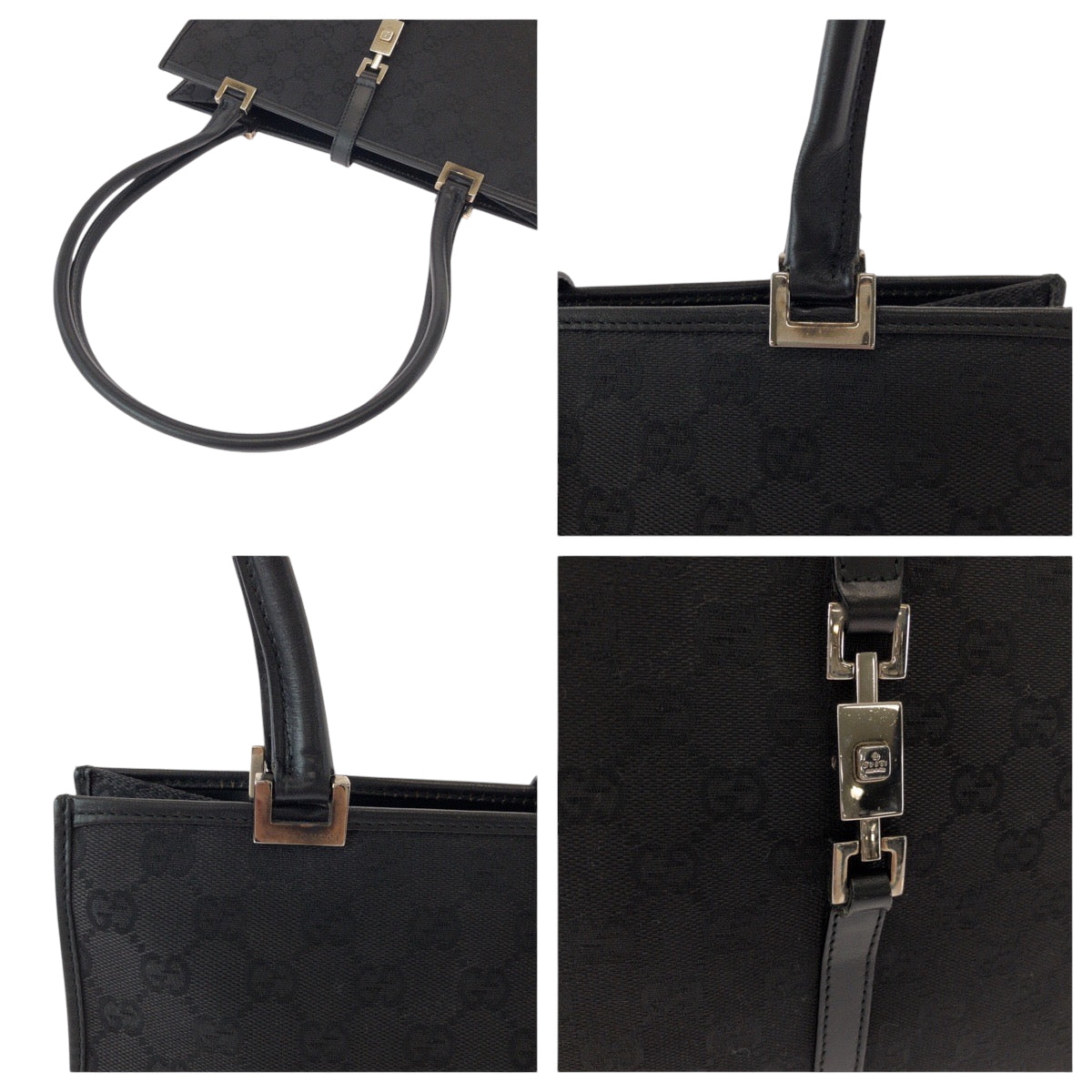 GUCCI Tote Bag 002 1073 GG canvas Black SilverMetal Tote Bag Shoulder Bag Jackie Women Used Authentic