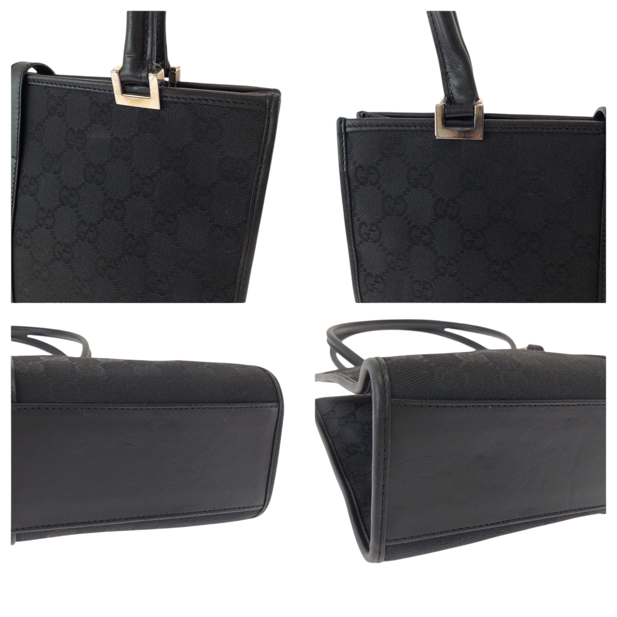 GUCCI Tote Bag 002 1073 GG canvas Black SilverMetal Tote Bag Shoulder Bag Jackie Women Used Authentic