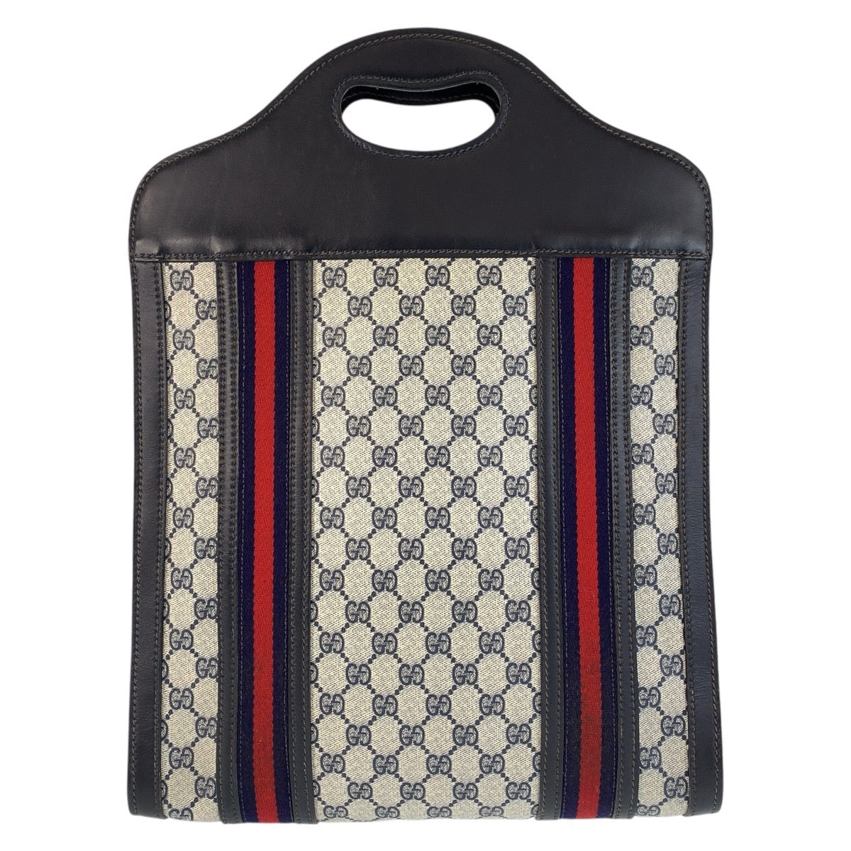 GUCCI Tote Bag GG Supreme canvas, leather Navy gray Tote Bag Sherry line Women Used Authentic