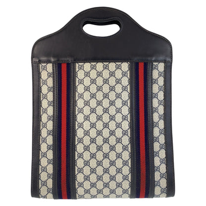 GUCCI Tote Bag GG Supreme canvas, leather Navy gray Tote Bag Sherry line Women Used Authentic