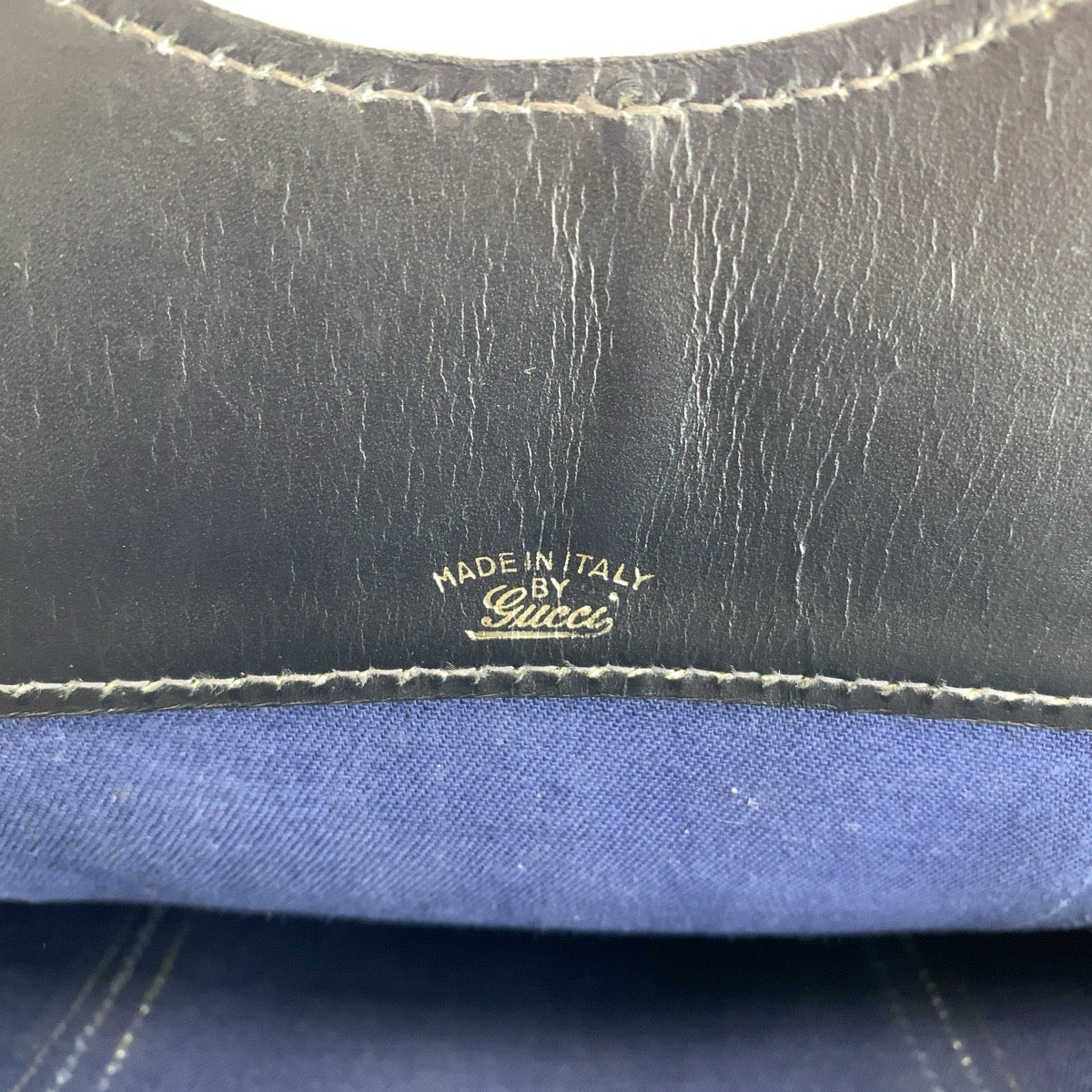 GUCCI Tote Bag GG Supreme canvas, leather Navy gray Tote Bag Sherry line Women Used Authentic