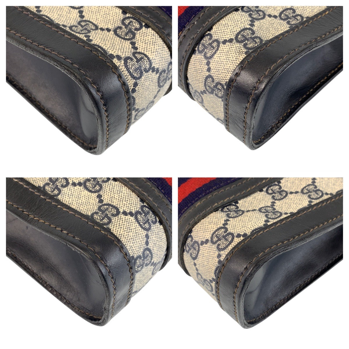 GUCCI Tote Bag GG Supreme canvas, leather Navy gray Tote Bag Sherry line Women Used Authentic