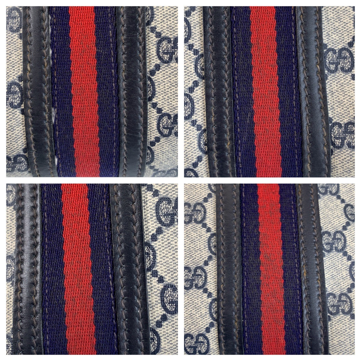 GUCCI Tote Bag GG Supreme canvas, leather Navy gray Tote Bag Sherry line Women Used Authentic