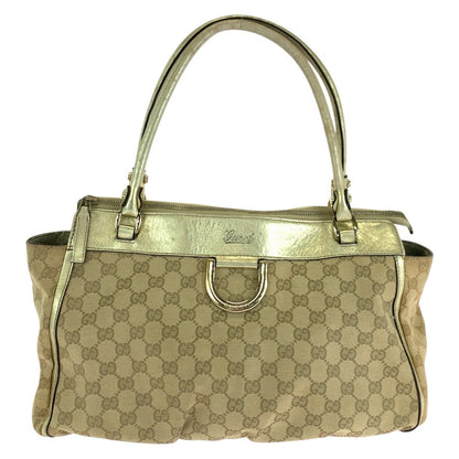GUCCI Tote Bag 189831 GG canvas, leather Beige gold Tote Bag Shoulder Bag Abbey Women Used Authentic