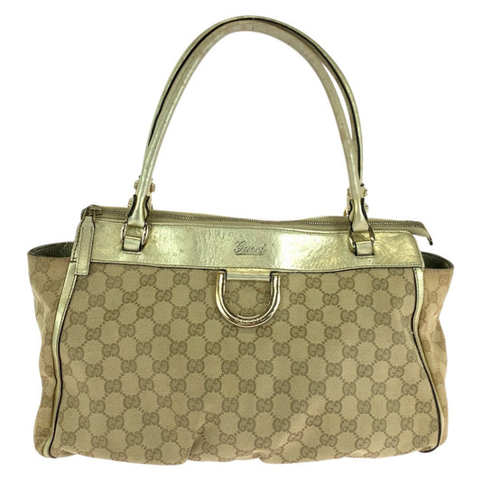 GUCCI Tote Bag 189831 GG canvas, leather Beige gold Tote Bag Shoulder Bag Abbey Women Used Authentic