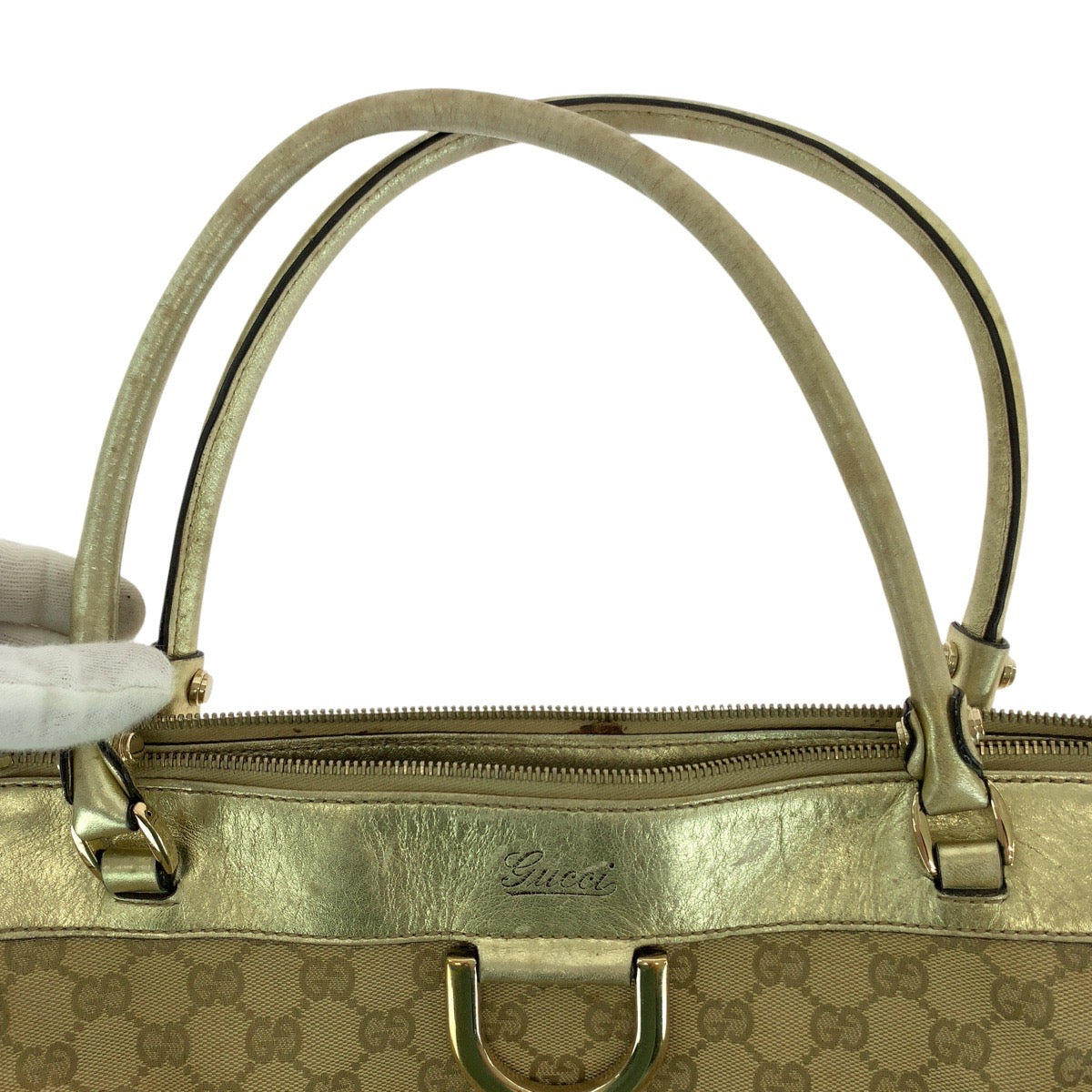 GUCCI Tote Bag 189831 GG canvas, leather Beige gold Tote Bag Shoulder Bag Abbey Women Used Authentic