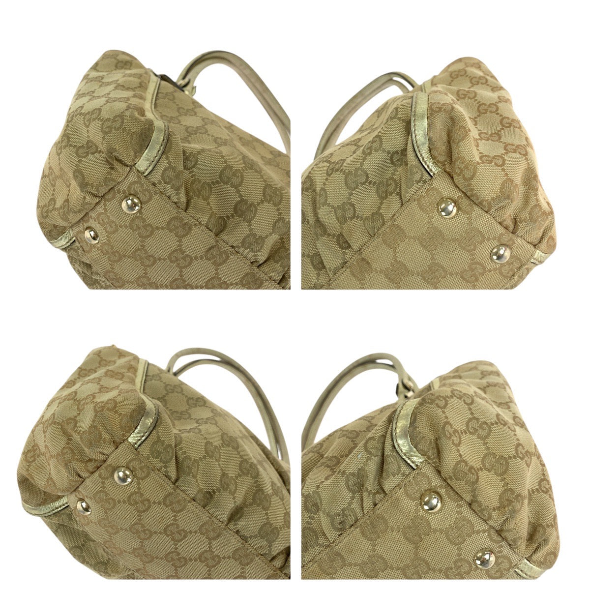GUCCI Tote Bag 189831 GG canvas, leather Beige gold Tote Bag Shoulder Bag Abbey Women Used Authentic