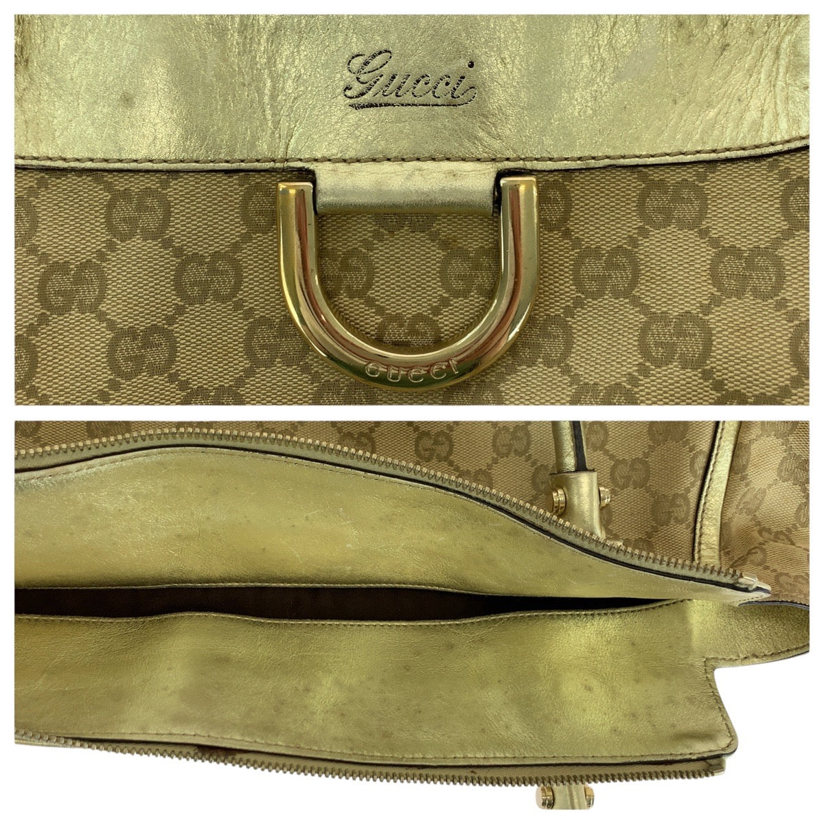 GUCCI Tote Bag 189831 GG canvas, leather Beige gold Tote Bag Shoulder Bag Abbey Women Used Authentic