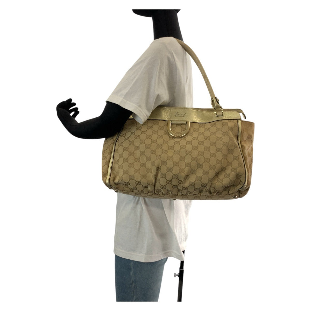 GUCCI Tote Bag 189831 GG canvas, leather Beige gold Tote Bag Shoulder Bag Abbey Women Used Authentic