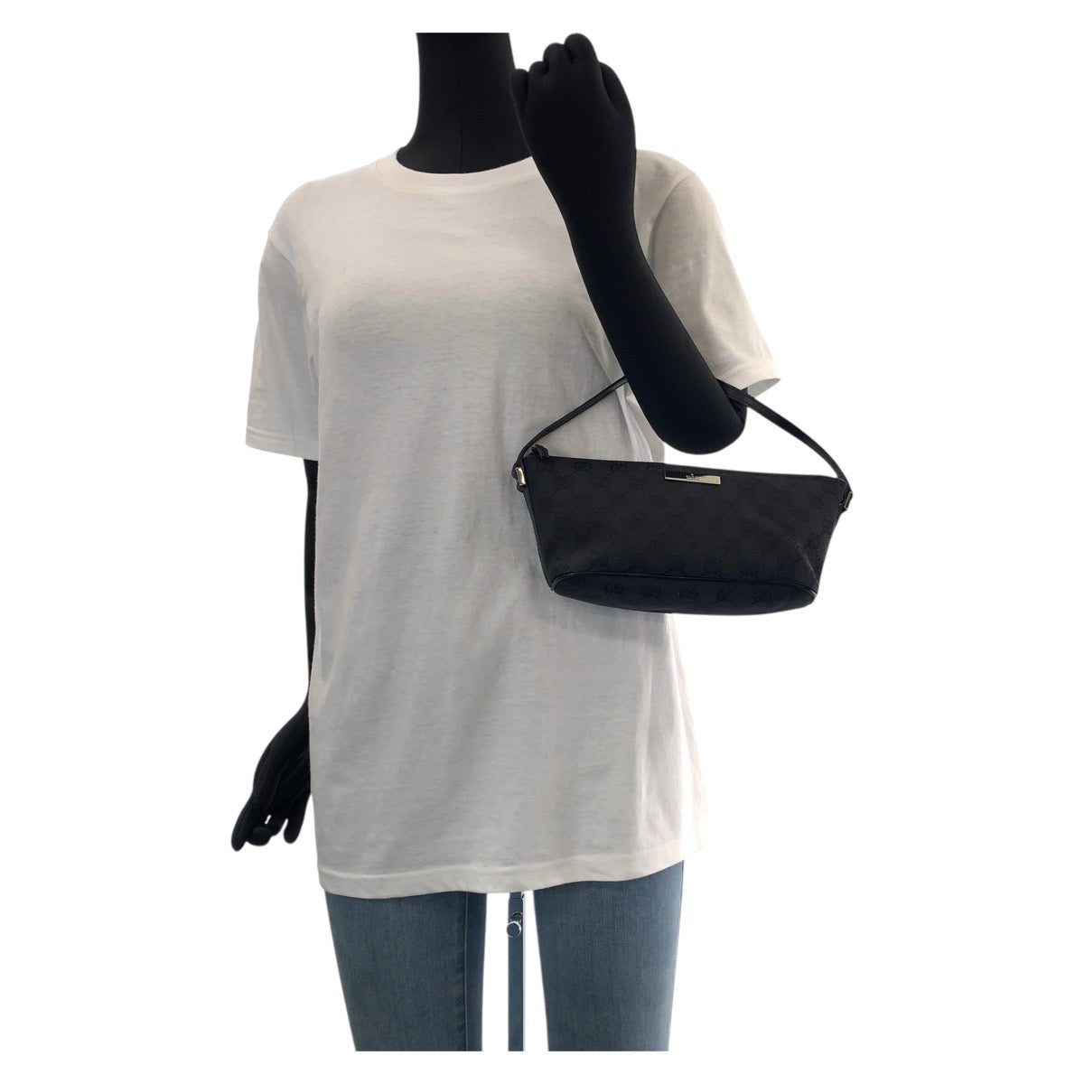 GUCCI Handbag 039 1103 GG canvas, leather Black SilverMetal Handbag accessory pouch Women Used Authentic