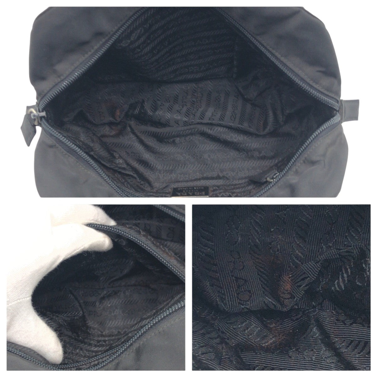 PRADA Handbag Nylon Black black Test Logo embroidery Women Used Authentic