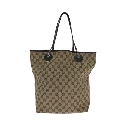 GUCCI Tote Bag 120836 GG canvas Beige Brown SilverMetal Tote Bag Shoulder Bag Women Used Authentic