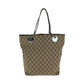 GUCCI Tote Bag 120836 GG canvas Beige Brown SilverMetal Tote Bag Shoulder Bag Women Used Authentic